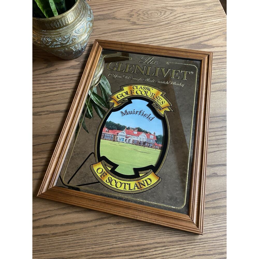 Vinatge Glenlivet Scotch Classic Golf Courses Muirfield Framed Mirror Bar Decor